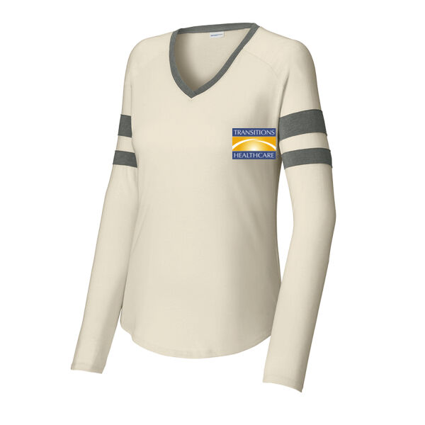 HO - Ladies Halftime Stripe Long Sleeve V Neck Tee Thumbnail
