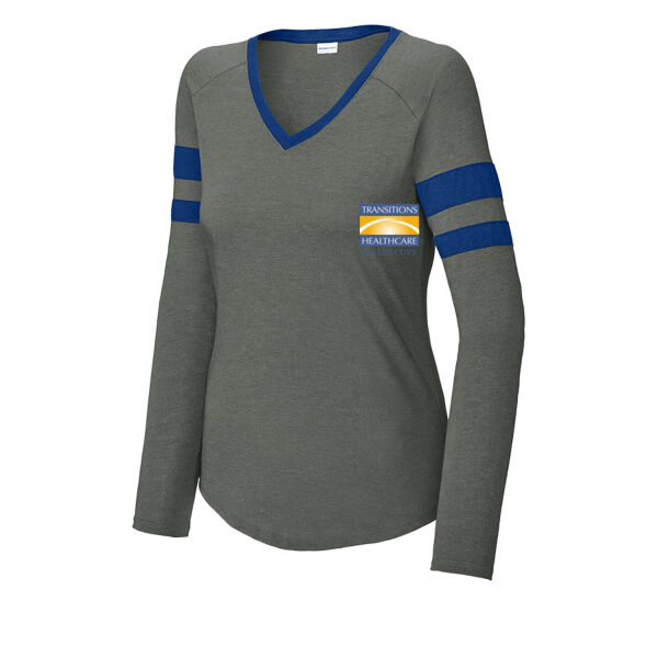 AC - Ladies Halftime Stripe Long Sleeve V Neck Tee Thumbnail